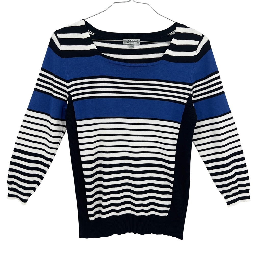 Joseph A Womens Silky Striped Color Block Sweater Cobalt Blue White 3/4 Sleeve M